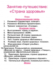 Занятие путешествие Страна здоровья