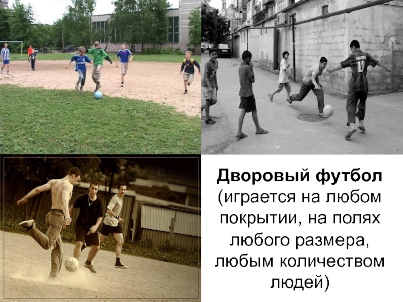 Дворовый футбол (играется на любом покрытии, на полях любого размера, любым количеством людей)