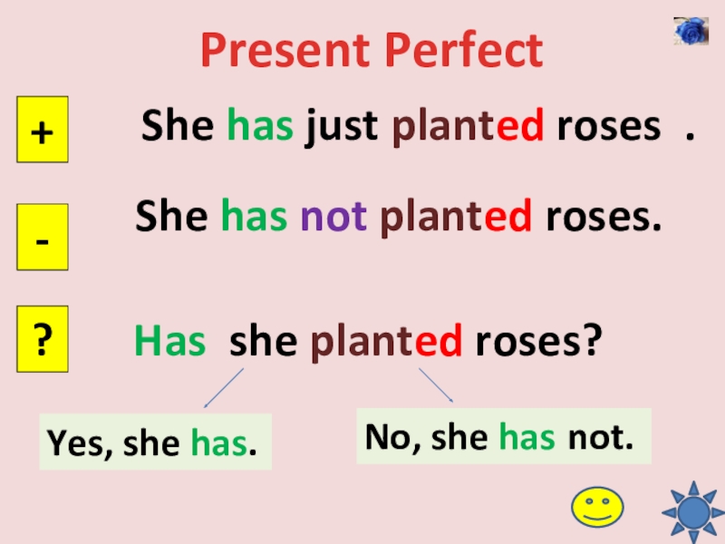 Have just. She planted Roses. She planted Roses English.