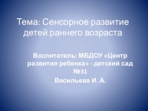 Тема: Сенсорное развитие детей раннего возраста