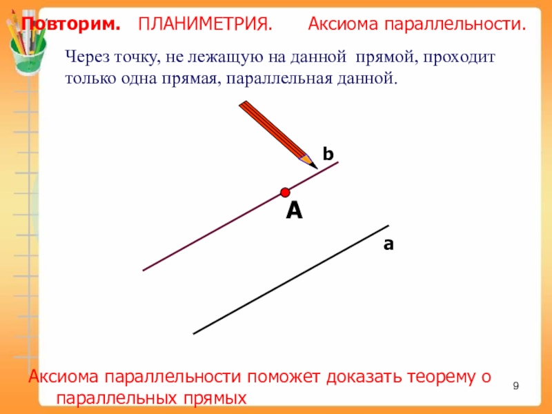 Через точку не лежащую на данной прямой проходит только одна прямая параллельная данной рисунок