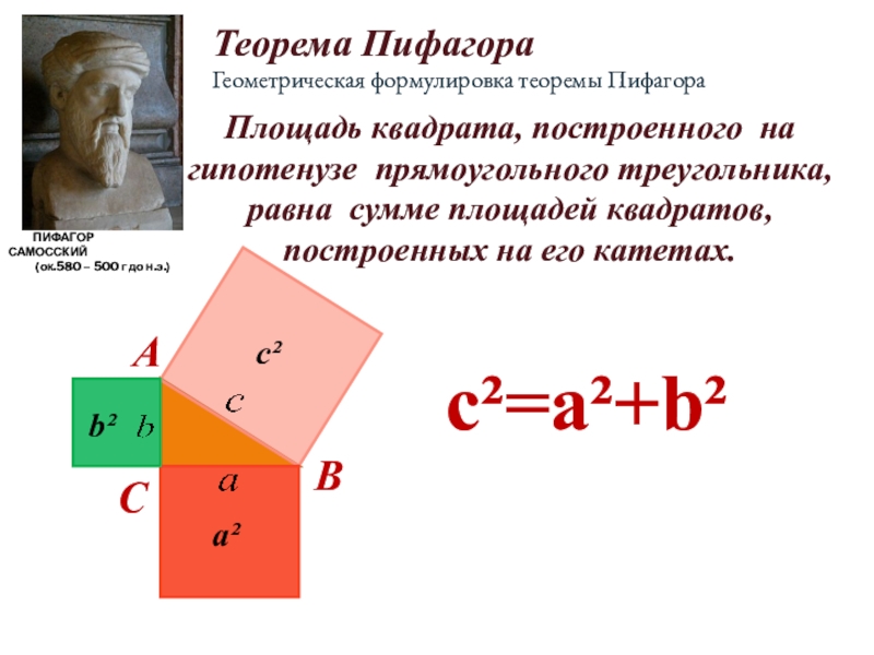 Пифагора презентация 8 класс. Теорема Пифагора формула 8 класс. Теорема Пифагора 8 класс геометрия формулы. Площадь Пифагора формула. Формула площади теоремы Пифагора.