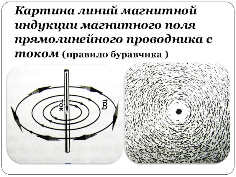 Какой из вариантов соответствует схеме расположения магнитных линий вокруг прямолинейного проводника