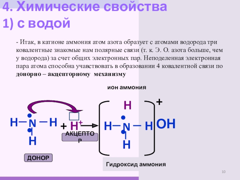 Характеристики химической связи в гидроксиде аммония