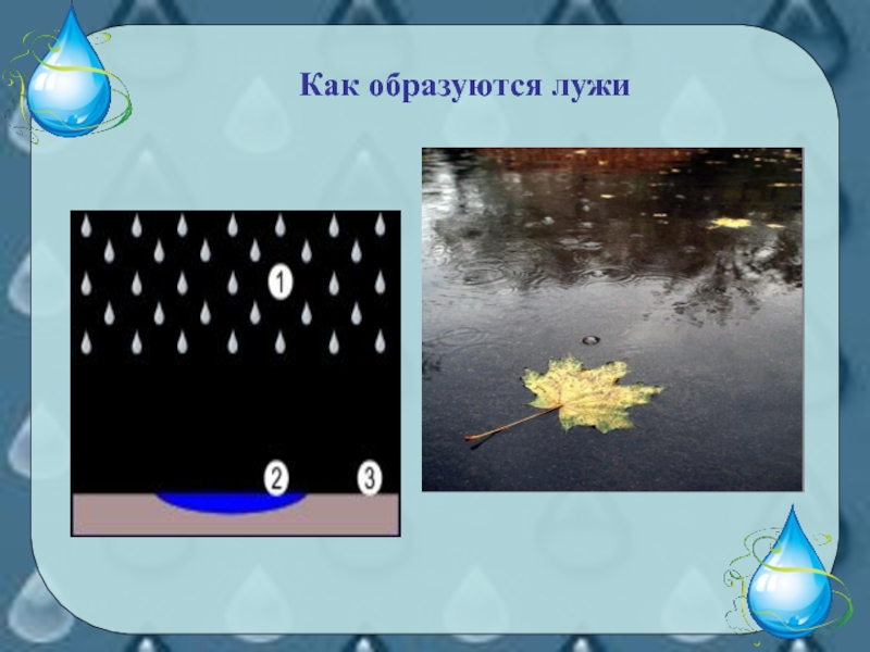 В какую погоду лужи. Как образуются лужи. Как появляется лужа. Почему образуются лужи. Почему появляются лужи.