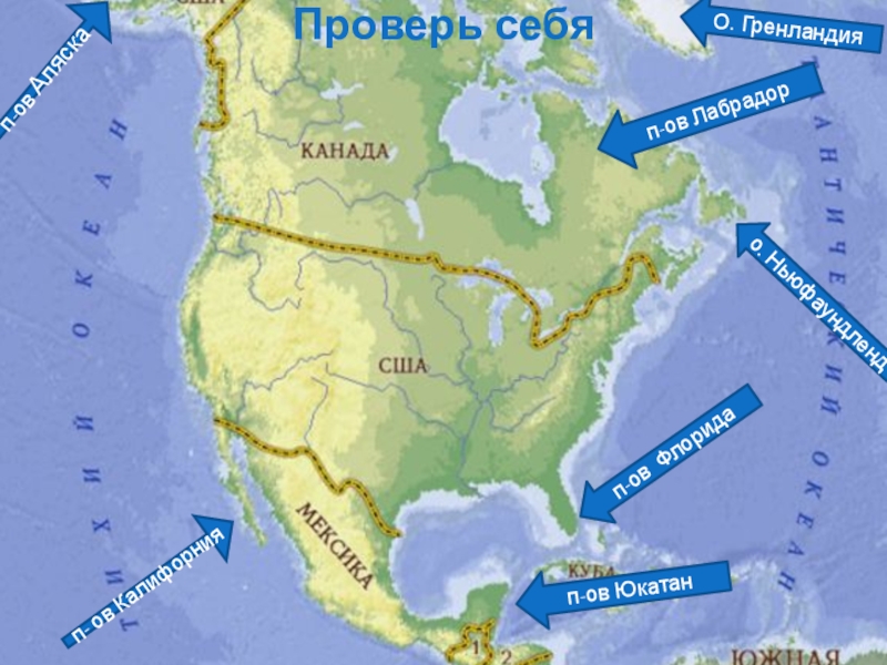 Назовите полуострова северной америки. Полуострова Северной Америки. Полуострова Северной Америки на карте. Острова и полуострова Северной Америки на карте. Полуостров на юге Северной Америки.