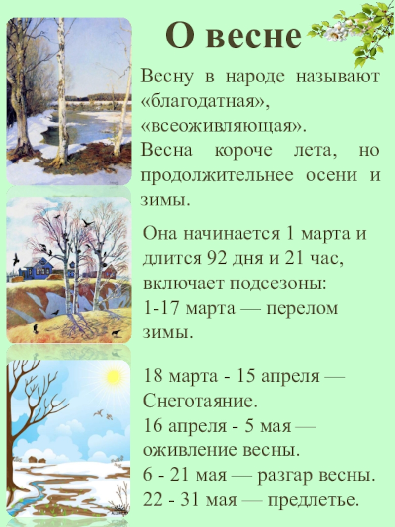 Весна утро года презентация 2 класс презентация