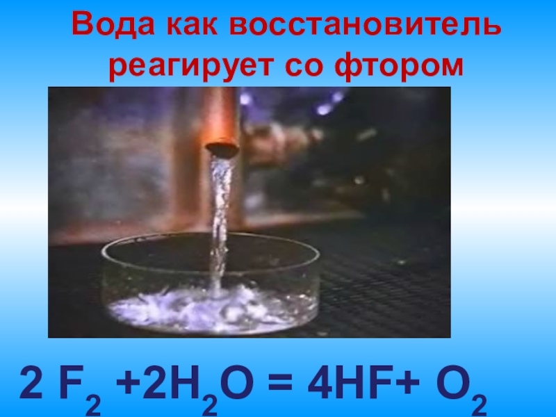 Вода сгорание. Вода восстановитель. Взаимодействие фтора с водой. Вода как восстановитель. Взаимодействие фтора с водой реакция.