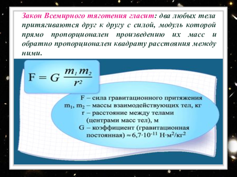 Закон всемирного тяготения презентация 7 класс