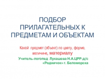 Презентация Подбор прилагательных к предметам и объектам. Старший дошкольный возраст с ОНР