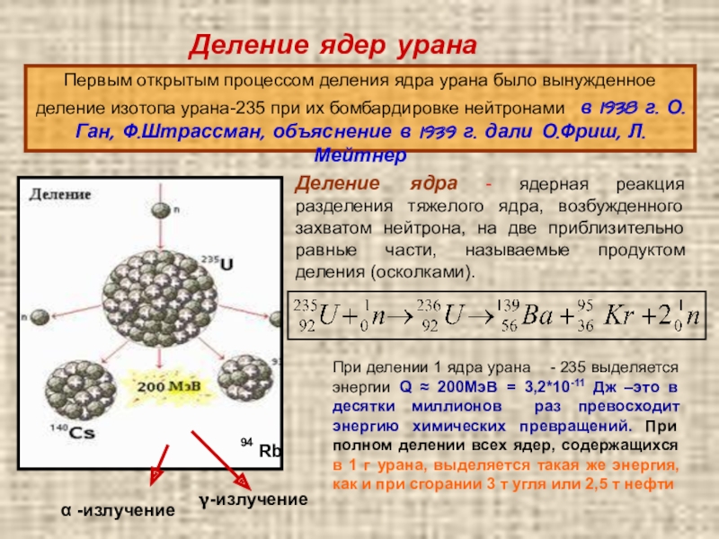 Презентация на тему деление ядер урана цепная реакция 9 класс физика