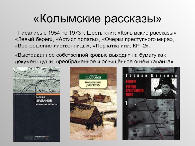 Варлам шаламов колымские рассказы презентация 11 класс