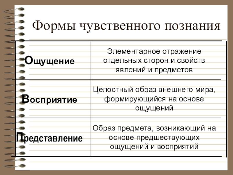 Формы чувственного познания схема