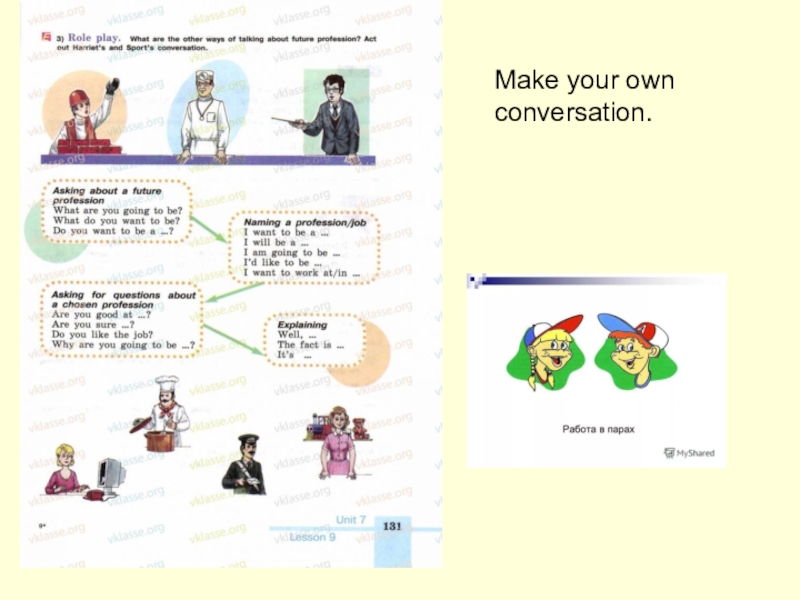 Own conversation. Ways of talking about the Future. Other ways of talking about the Future. What are the other ways of talking about Future Profession Act out Harriets and Sports conversation. Lets talk about Future Profession.