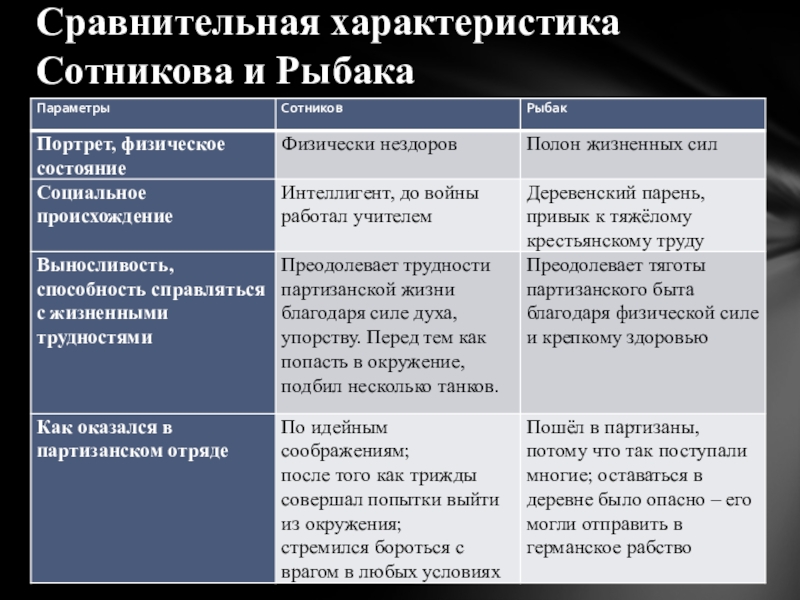 Сравнительная характеристика сравнительная портретов