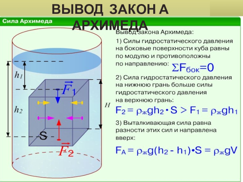 Сила архимеда чертеж