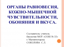 Презентация по биологии Органы равновесия, кожно-мышечной чувствительности, обоняния и вкуса