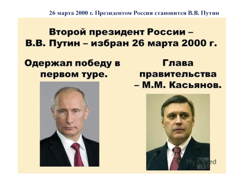 Даты выборов с 2000 года. 2000 Г., март. – Избрание в. в. Путина президентом РФ..
