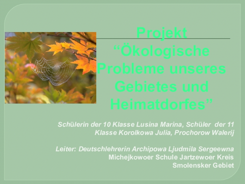 Презентация  Okologische Probleme к уроку по теме Экология