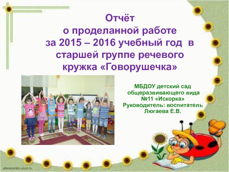 Отчет заведующей детского сада о проделанной работе за год презентация