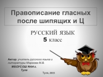 Презентация по русскому языку на тему Правописание гласных после шипящих и Ц  (5 класс)