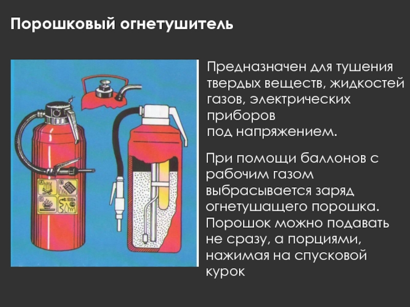 Углекислотный огнетушитель предназначен для тушения