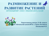 Презентация Предмет: окружающий мир, А.А. Плешаков, Школа России Тема: Размножение и развитие растений Класс: 3 В