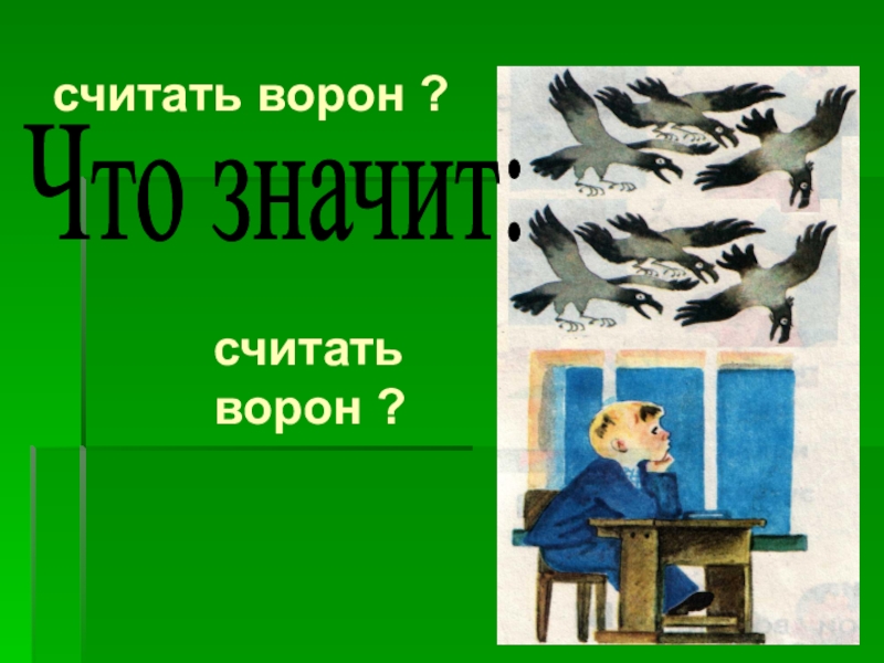 Что значит вороной. Считать ворон фразеологизм. Что значит считать ворон. Что означает фразеологизм считать ворон. Иллюстрация к фразеологизму считать ворон.