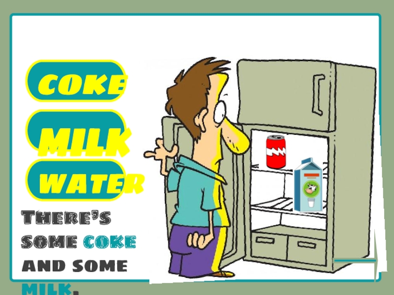 There s some water. What's there in the Fridge. There is some Milk in the Fridge. There are Milk in the Fridge.. Bring some Coke to the Party.