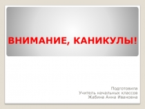 Презентация к классному часу Внимание,каникулы!