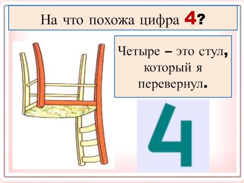 Места и число 4. На что похожа цифра 4. Цифра 4 похожа на стул. Перевернутый стул цифра 4. Перевернутый стул.