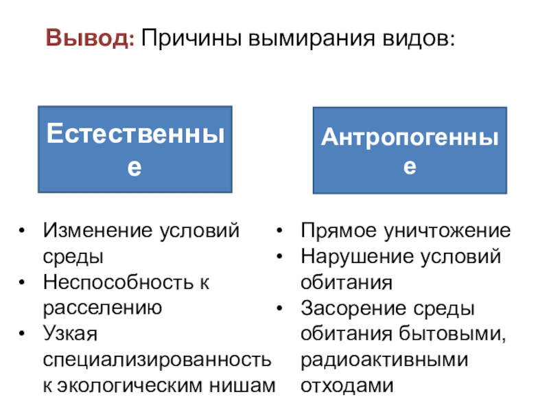 Причины вымирания видов презентация