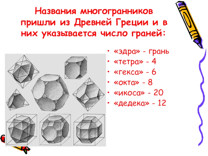 Число граней октаэдра. Многогранники и их названия. 5 Многогранников названия. Многогранники в древней Греции. Многогранники названия по количеству граней.