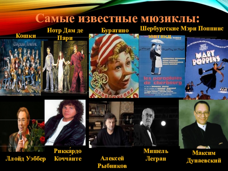 Популярные авторы мюзиклов россии 8 класс презентация. Известные мюзиклы. Название самых популярных мюзиклов.