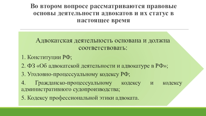 Правовые основы деятельности адвокатов проект