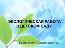 Презентация. Экологическая деятельность в детском саду.