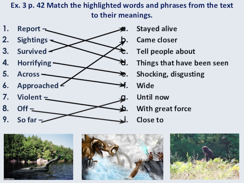 Ex. 3 p. 42 Match the highlighted words and phrases from the text to their meanings.Stayed alive