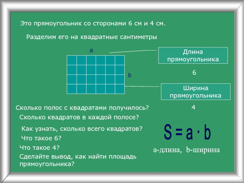 Площадь прямоугольника со сторонами 6 и 4