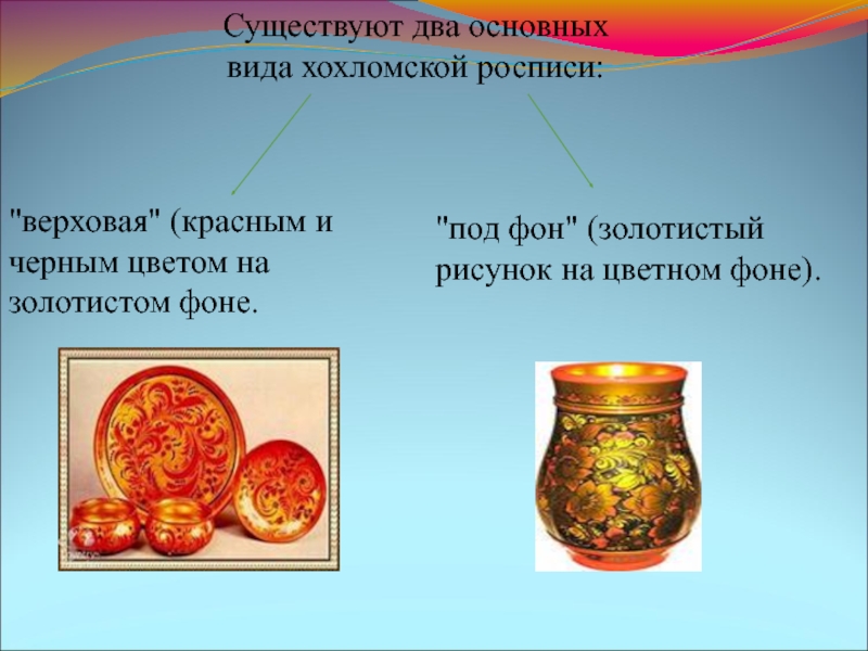 Виды хохломской росписи. Два вида хохломской росписи. Основной цвет хохлоиск РОСП. Основной вид хохломы. Основные цвета росписи Хохлома.