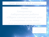 Презентация по физике Амперметр. Лабораторная работа Сборка электрической цепи и измерение силы тока в ее различных участках (8 класс)