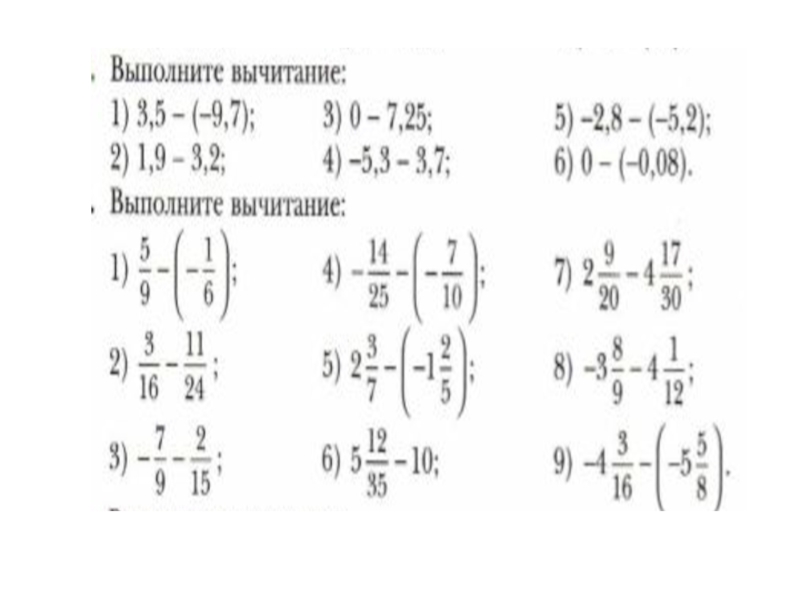 Вычитание рациональных чисел презентация