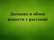 Презентация Дыхание и обмен веществ у растений