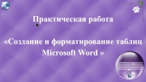 Практическая работа Создание и форматирование таблиц Microsoft Word