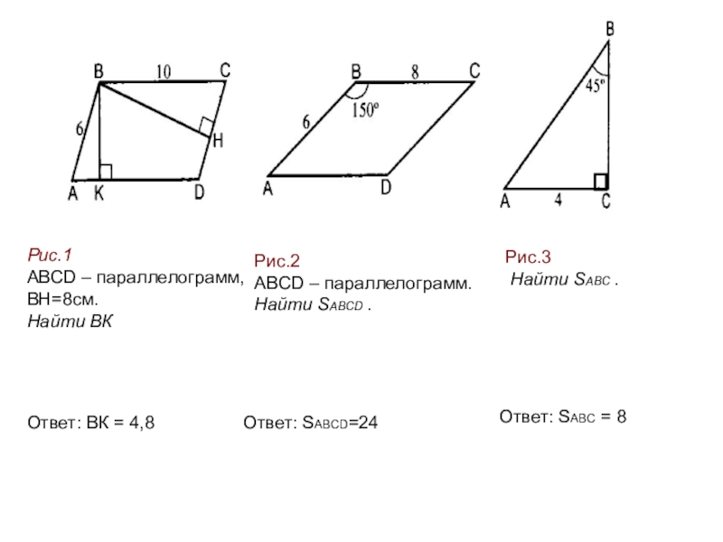 Используя рисунок найдите площадь параллелограмма abcd 10 12