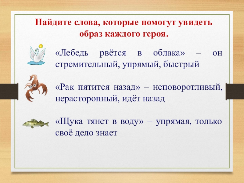 Пятится назад. Лебедь рвется в облака. Басни 2 класс школа России презентация. Мораль басни лебедь щука. Крылов басни 2 класс презентация щука.