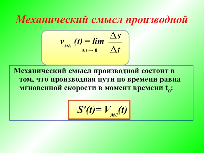 Определение производной презентация 10 класс