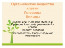 Презентация по биологии 9 класс Органические вещества в клетке