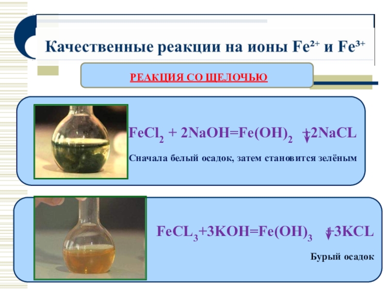 Хлорид железа 3 и гидроксид натрия реакция. Качественные реакции железа +2 и +3. Fecl2+NAOH. Качественные реакции белый осадок. Fecl2+NAOH уравнение.
