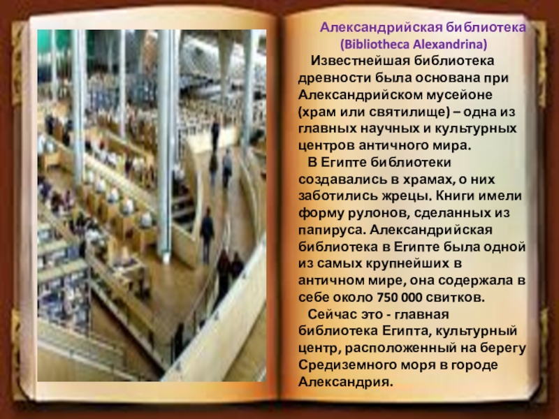 Описать библиотеку александрии 5 класс. Древняя библиотека Александрии кратко. Презентация про Египет Александрийская библиотека. Александрийская библиотека Мусейон. Описание библиотеки Александрии египетской 5 класс.