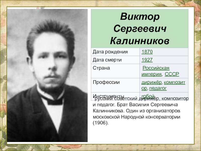 Доклад по теме Василий Сергеевич Калинников